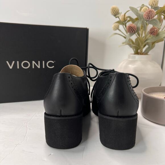 Vionic Anaheim Leather Lace Up Chunky Wedge Derby Loafer Black Women's 6.5M NWD - Picture 5 of 11